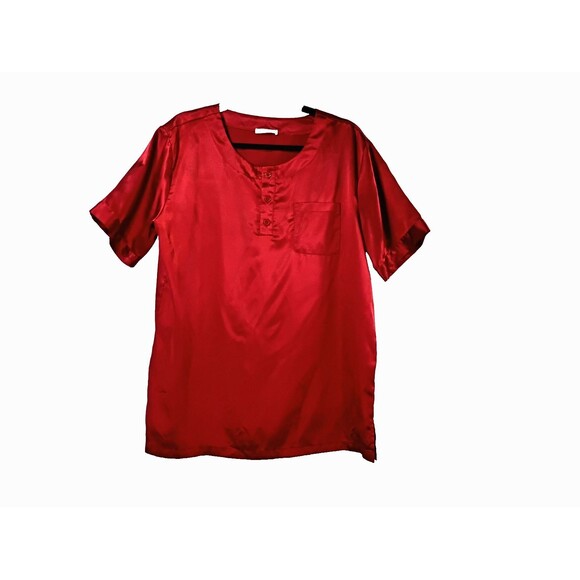Ekouaer Satin Pajama Set Size S Maroon Short Sleeve Henley Pull On Pockets - Picture 1 of 9